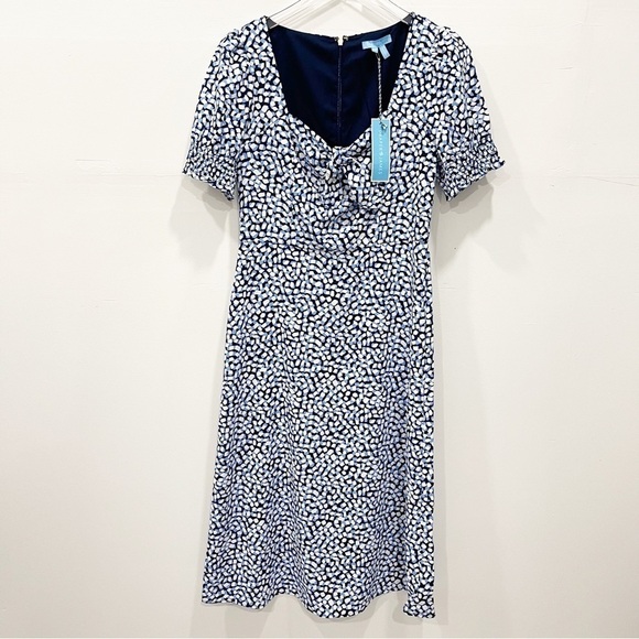 Draper James Patsy Dress Square Geo Smocked Puff Sleeve A-Line Sweetheart Neck - Picture 3 of 15